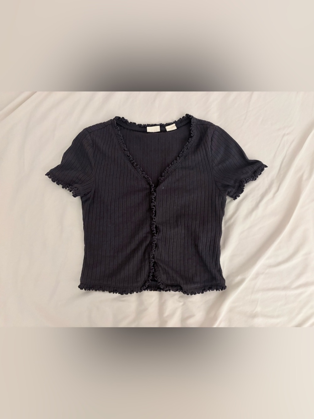 Levi's Black Ribbed Ruffle-Edge Crop Top